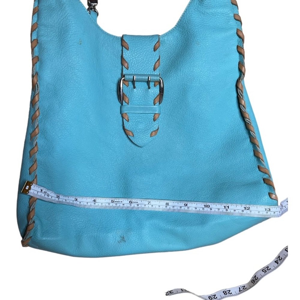 Carla Mancini open stitch leather braid through string blue leather slouch bag - Picture 8 of 12